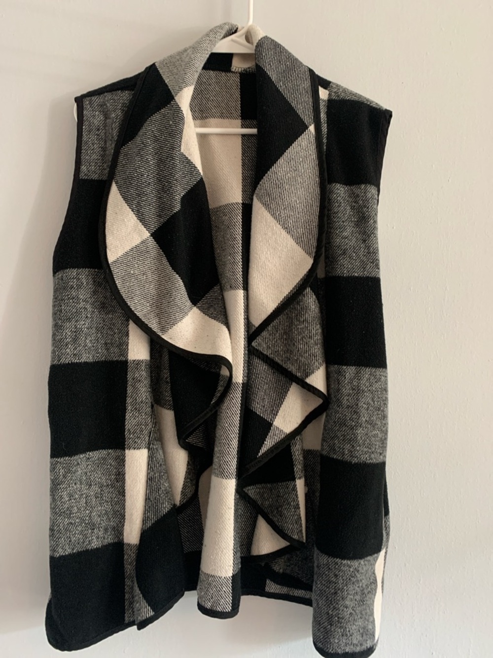 Black & White Buffalo Plaid Open Front Women's Sweater
